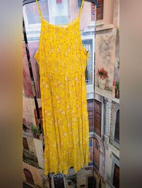 Sunshine Floral Tiered Midi Dress - Yellow